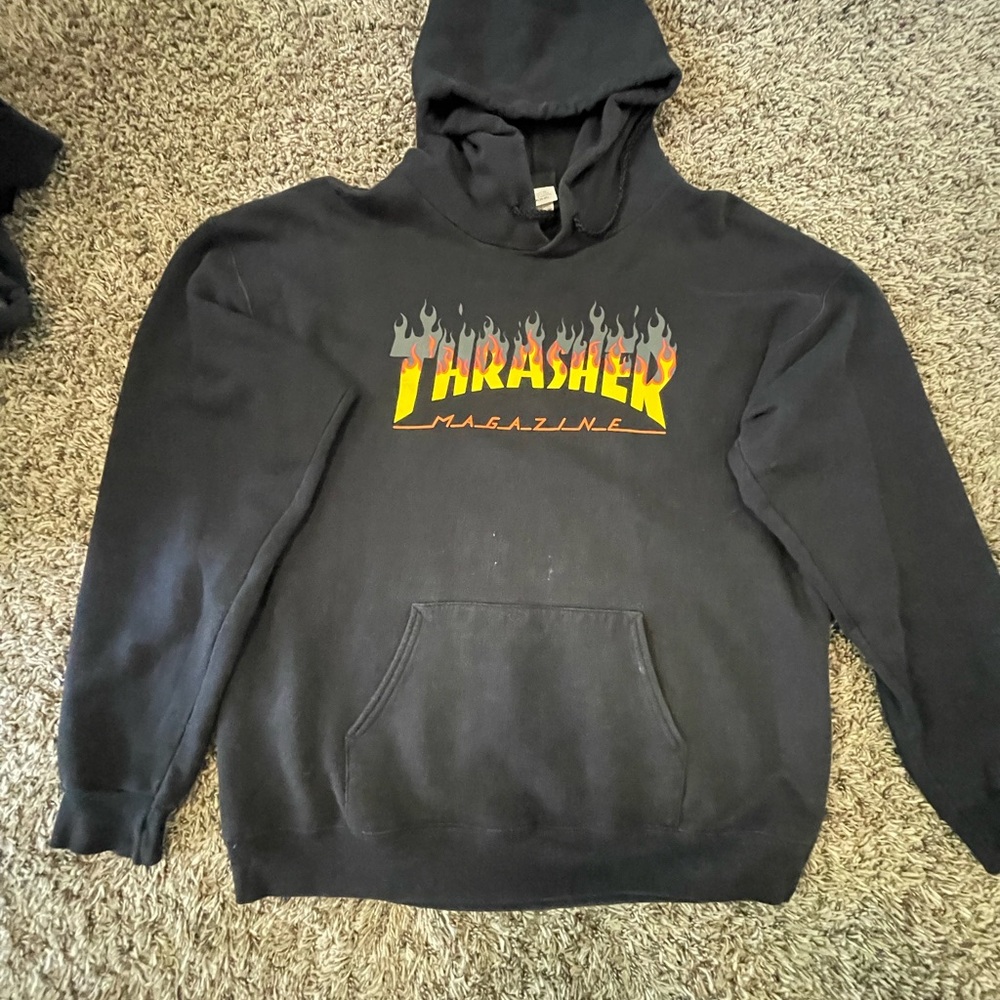 Thrasher Black Hoodie with Flame Logo